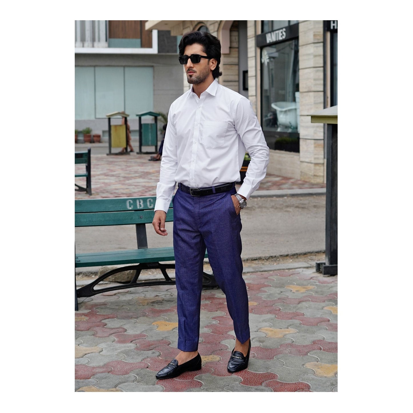 Basix Men's Cotton Wrinkle-Resistant Dobby Texture Shirt  White  MFS-112