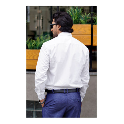 Basix Men's Cotton Wrinkle-Resistant Dobby Texture Shirt, White, MFS-112