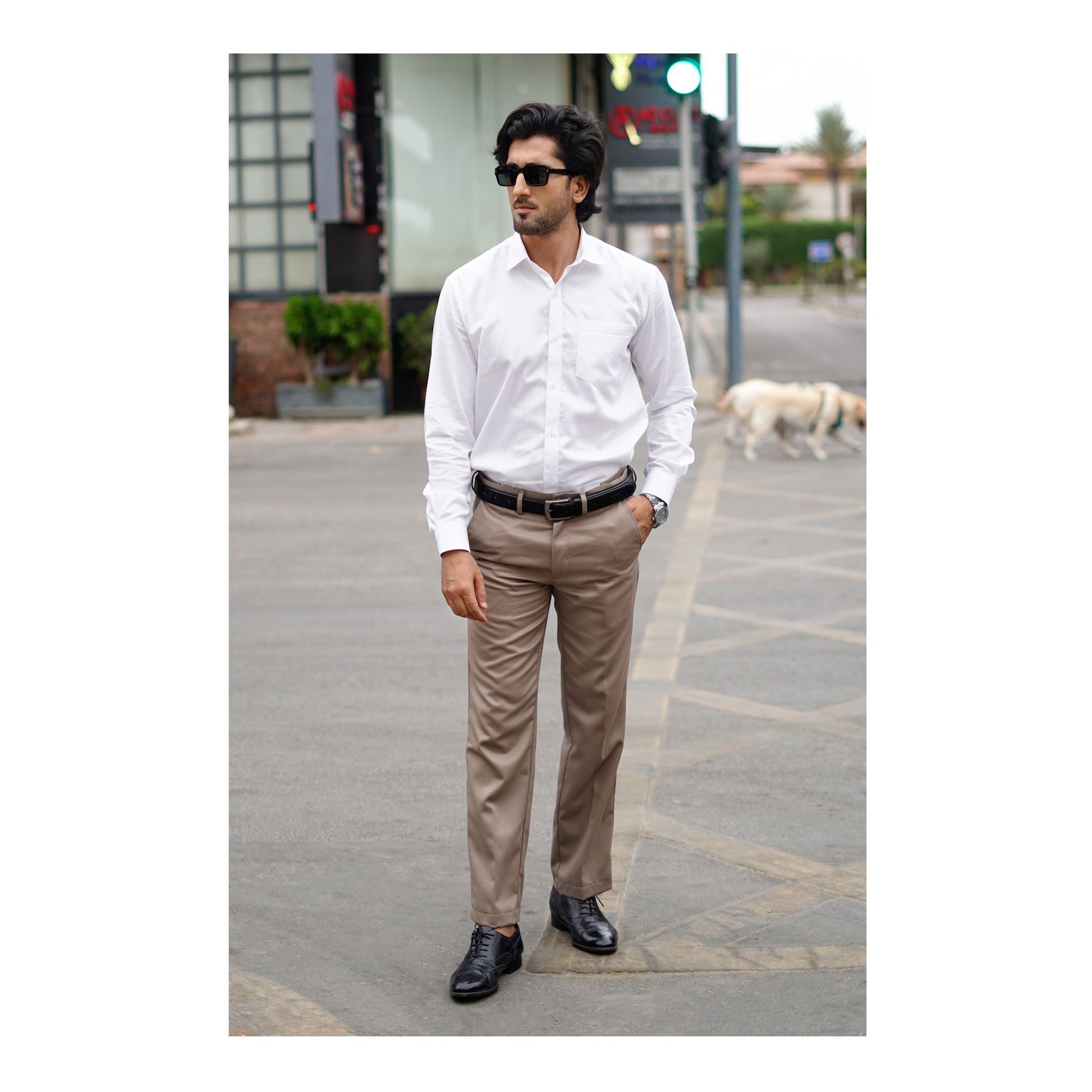 Basix Men's Cotton Wrinkle-Resistant Self Stripe Shirt, White, MFS-113