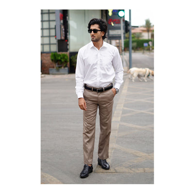 Basix Men's Cotton Wrinkle-Resistant Self Stripe Shirt, White, MFS-113