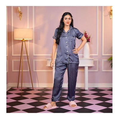 Basix Women's Silk Night Suit  Steel Grey  SW-112