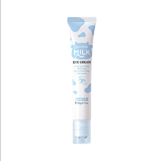 Laikou Roll & Glow Milk Eye Cream, Triple Eye Roller Facial Massage Tool for Dark Circles, Puffiness, 20g, LK97554C