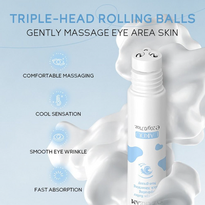 Laikou Roll & Glow Milk Eye Cream, Triple Eye Roller Facial Massage Tool for Dark Circles, Puffiness, 20g, LK97554C