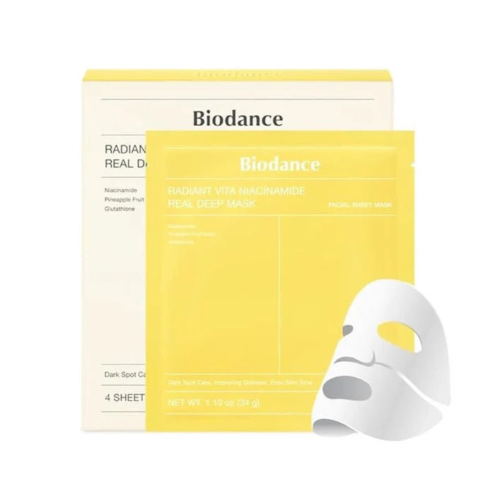 Biodance Radiant Vita Niacinamide Facial Sheet Mask, Hyaluronic Acid, Niacinamide, For Sensitive Skin, 34g