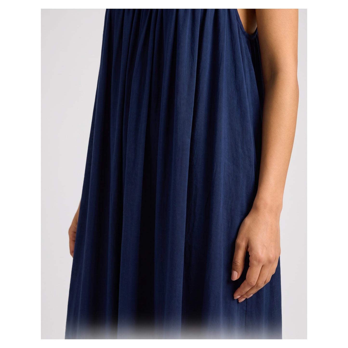 Basix Backless A-Line Gathered Maxi With Adjustable Straps & Tie Back, Navy, Free Size, BM-102