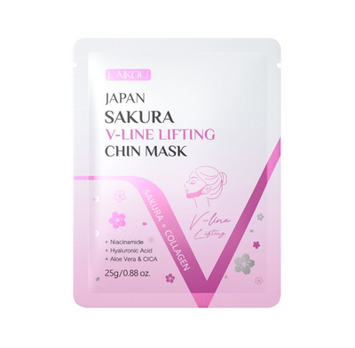 Laikou Japan Sakura V-Line Lifting Chin Sheet Mask, Niacinamide, Hyaluronic Acid, Aloe Vera, For All Face Shapes, 25g, LK33781A
