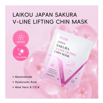 Laikou Japan Sakura V-Line Lifting Chin Sheet Mask, Niacinamide, Hyaluronic Acid, Aloe Vera, For All Face Shapes, 25g, LK33781A