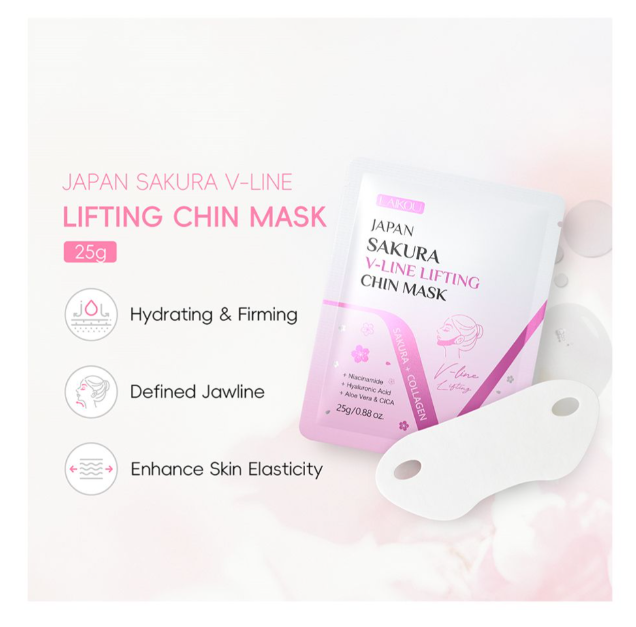 Laikou Japan Sakura V-Line Lifting Chin Sheet Mask, Niacinamide, Hyaluronic Acid, Aloe Vera, For All Face Shapes, 25g, LK33781A