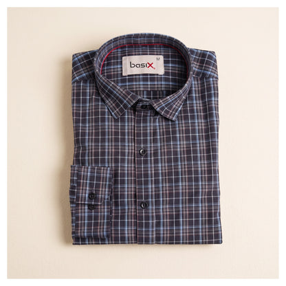Basix Men's Casual Printed Check Shirt Dark Grey CS-03