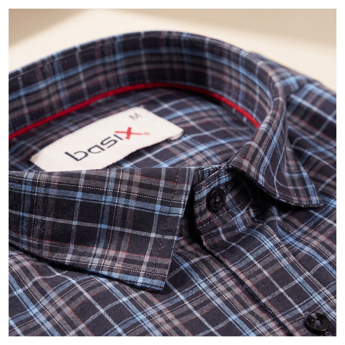 Basix Men's Casual Printed Check Shirt Dark Grey CS-03