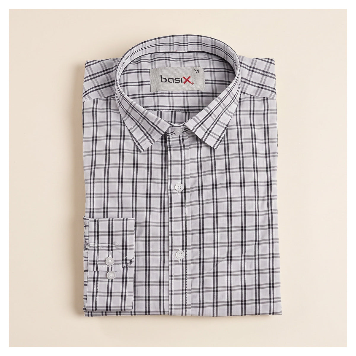 Basix Men's Casual Printed Check Shirt Light Grey CS-05