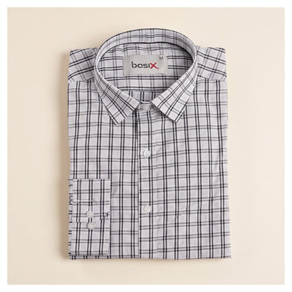 Basix Men's Casual Printed Check Shirt Light Grey CS-05