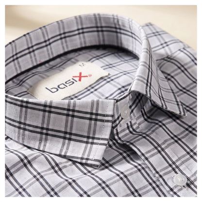 Basix Men's Casual Printed Check Shirt Light Grey CS-05