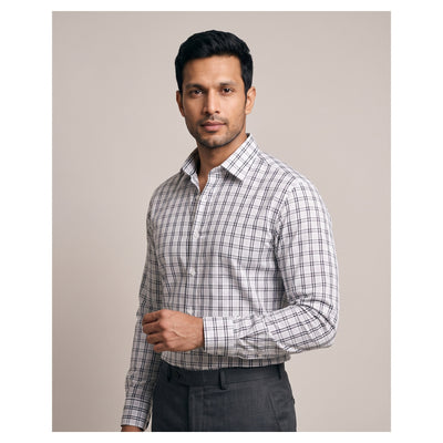 Basix Men's Casual Printed Check Shirt Light Grey CS-05