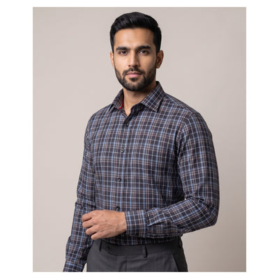 Basix Men's Casual Printed Check Shirt Dark Grey CS-03