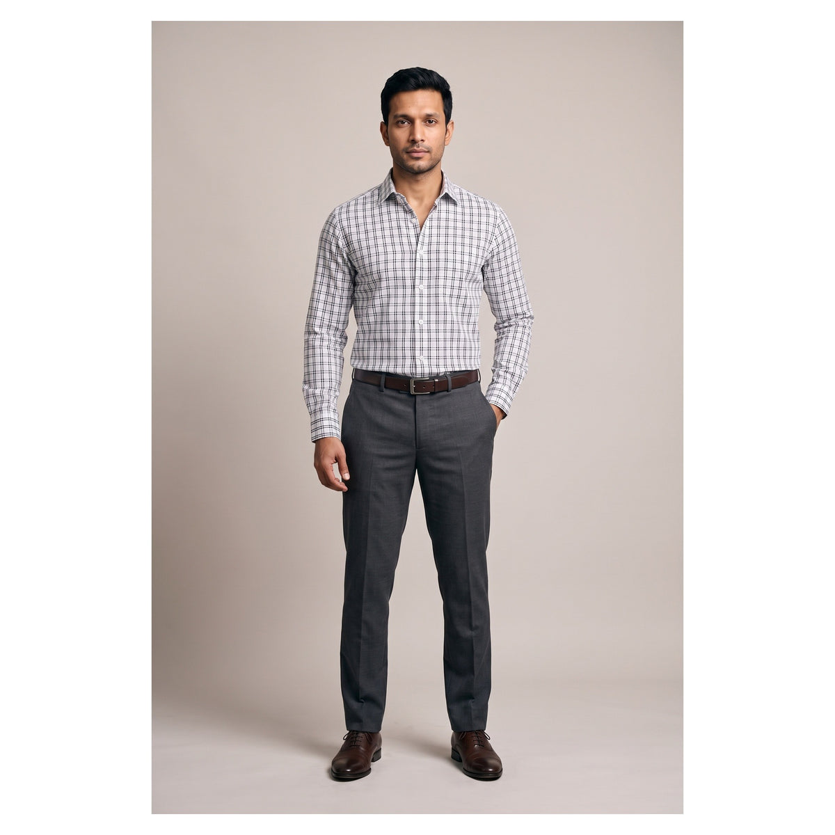 Basix Men's Casual Printed Check Shirt Light Grey CS-05