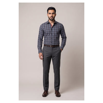 Basix Men's Casual Printed Check Shirt Dark Grey CS-03