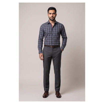 Basix Men's Casual Printed Check Shirt Dark Grey CS-03