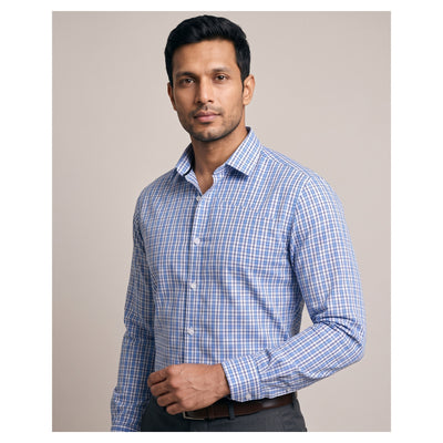 Basix Men's Casual Printed Check Shirt Light Blue CS-012