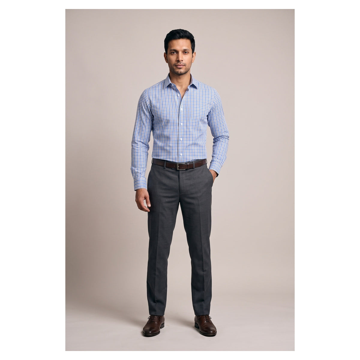 Basix Men's Casual Printed Check Shirt Light Blue CS-012