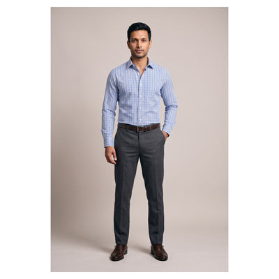 Basix Men's Casual Printed Check Shirt Light Blue CS-012