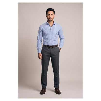 Basix Men's Casual Printed Check Shirt Light Blue CS-012
