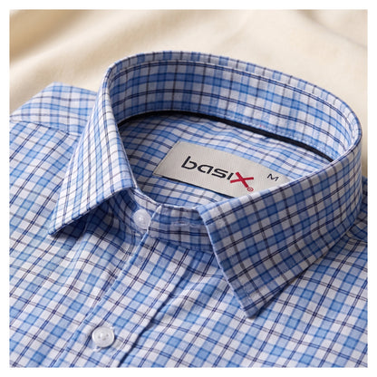 Basix Men's Casual Printed Check Shirt Light Blue CS-012