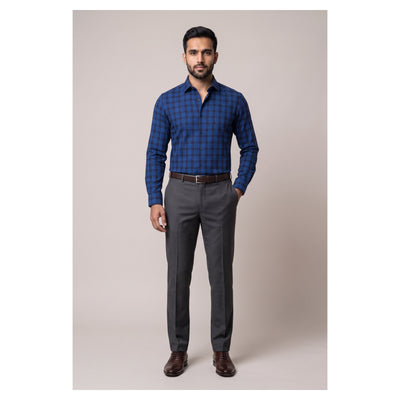 Basix Men's Casual Printed Check Shirt Dark Blue CS-013