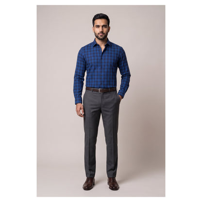 Basix Men's Casual Printed Check Shirt Dark Blue CS-013