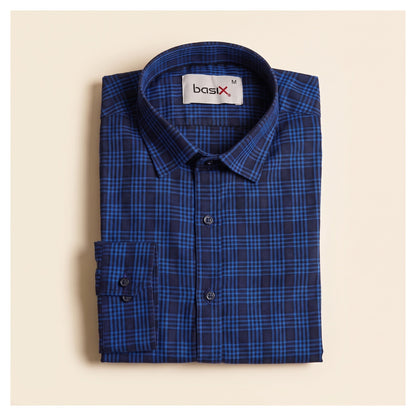 Basix Men's Casual Printed Check Shirt Dark Blue CS-013