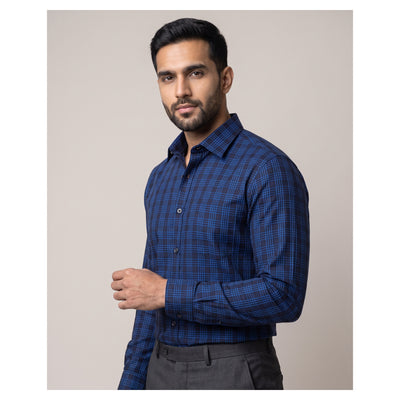 Basix Men's Casual Printed Check Shirt Dark Blue CS-013