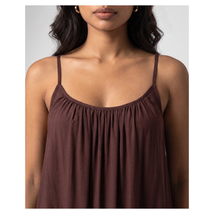Basix Backless A-Line Gathered Maxi With Adjustable Straps & Tie Back Chocolate Brown Free Size BM-105