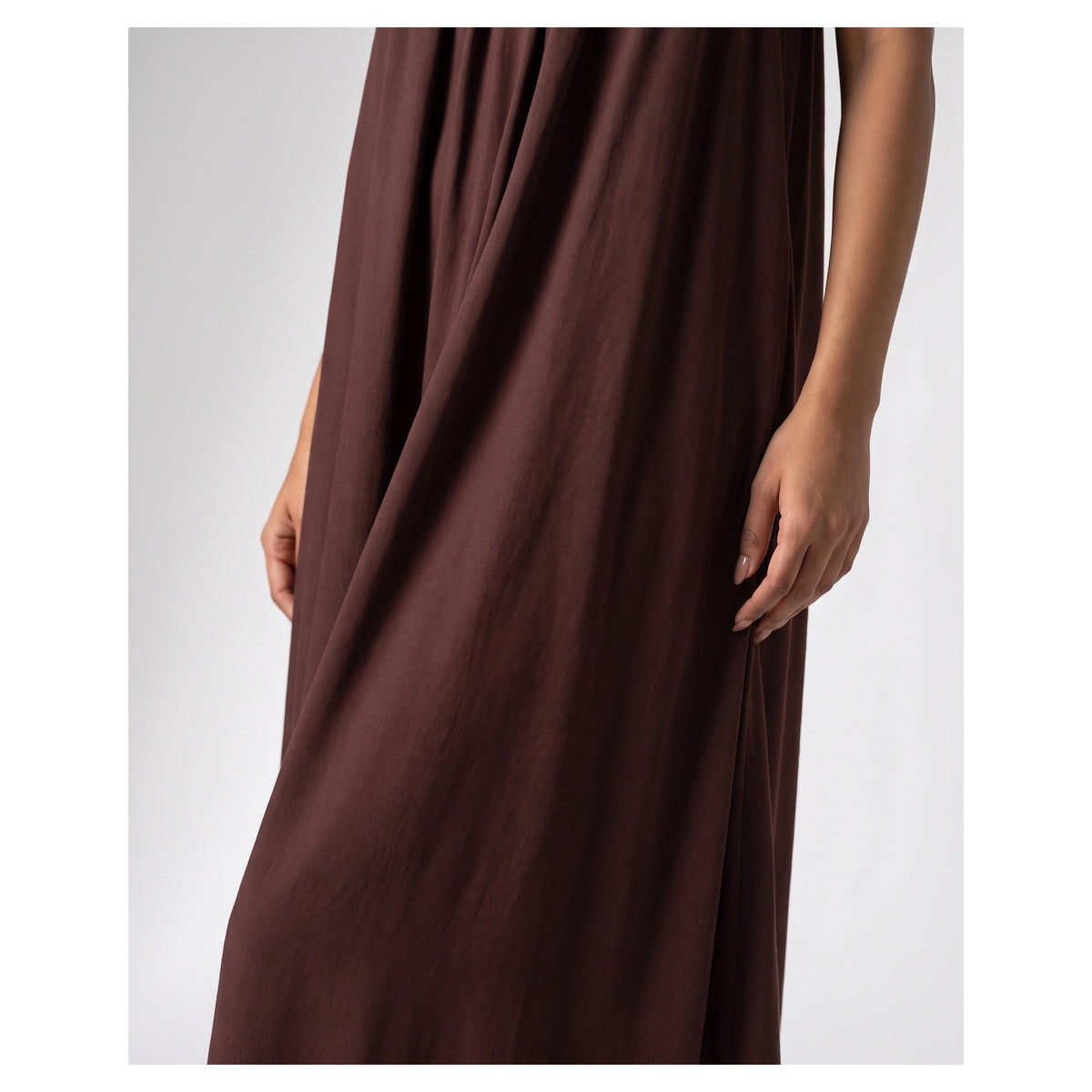 Basix Backless A-Line Gathered Maxi With Adjustable Straps & Tie Back Chocolate Brown Free Size BM-105