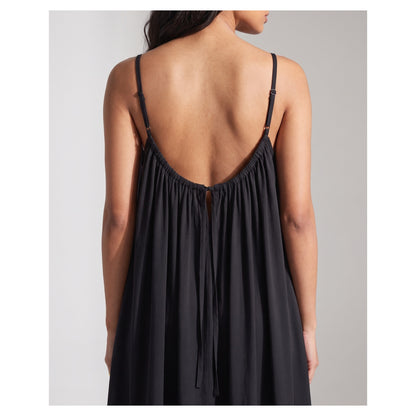 Basix Backless A-Line Gathered Maxi With Adjustable Straps & Tie Back Black Free Size BM-106