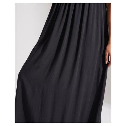 Basix Backless A-Line Gathered Maxi With Adjustable Straps & Tie Back Black Free Size BM-106
