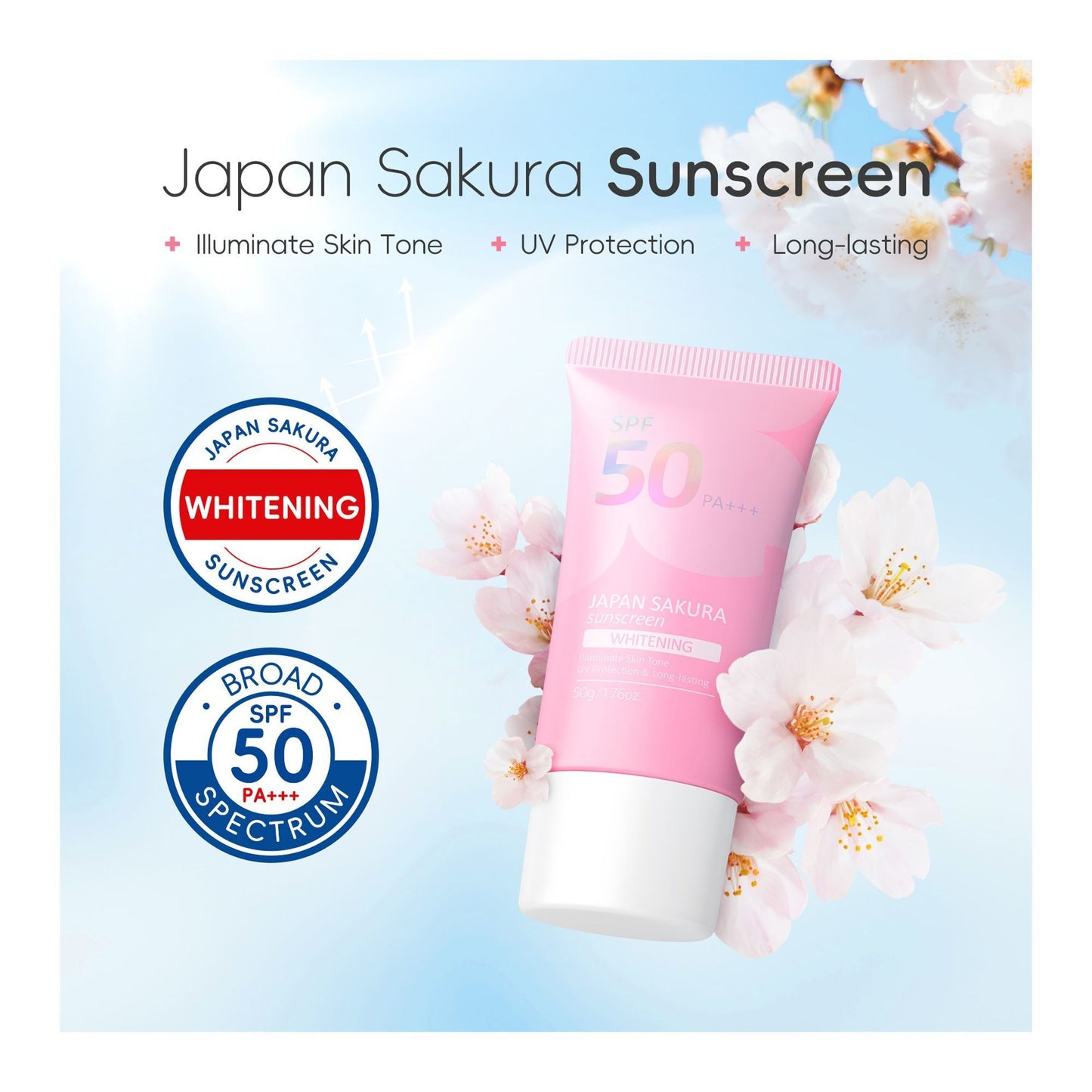 Laikou Japan Sakura Whitening Sunscreen  UVA & UVB Protection  SPF50 PA+++ 50g  LK98988D