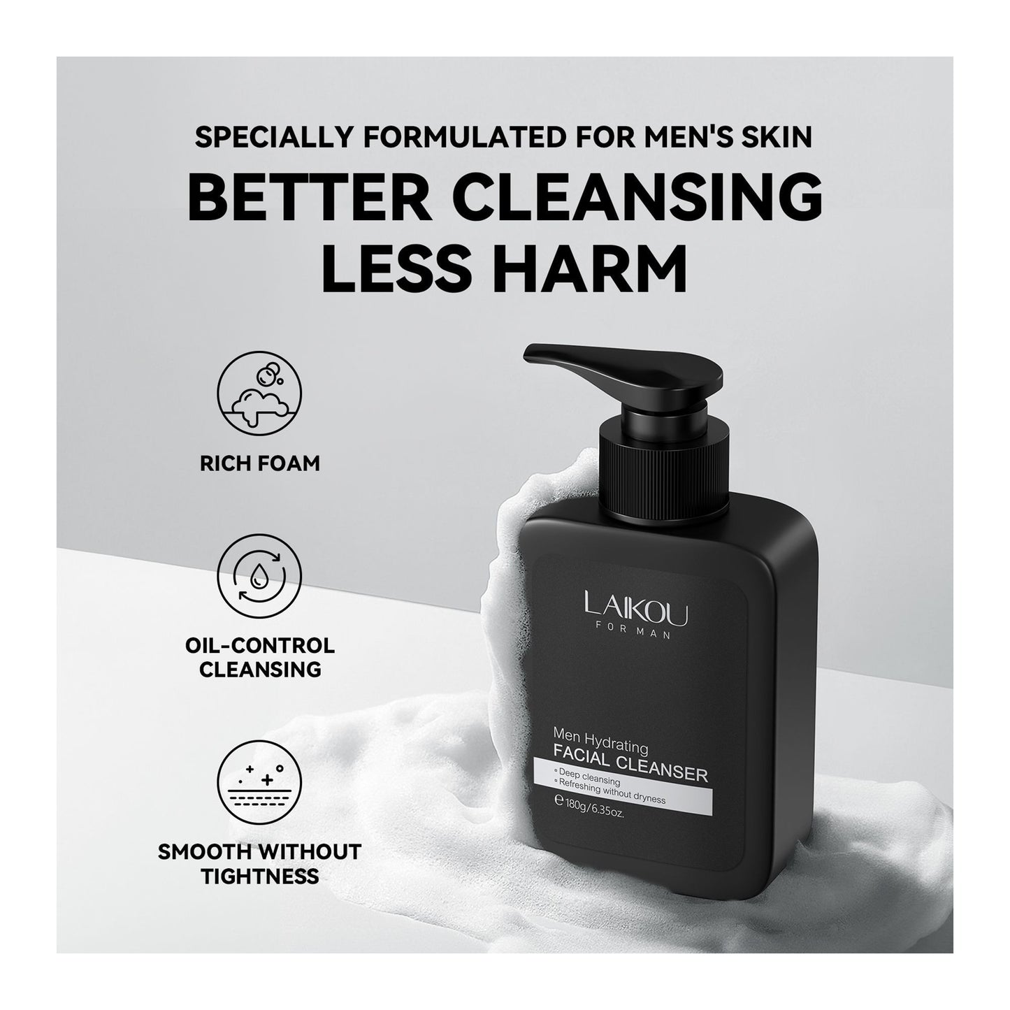 Laikou Men Creamy Lather Facial Cleanser  Amino Acid  For Men  180g  LK80761A