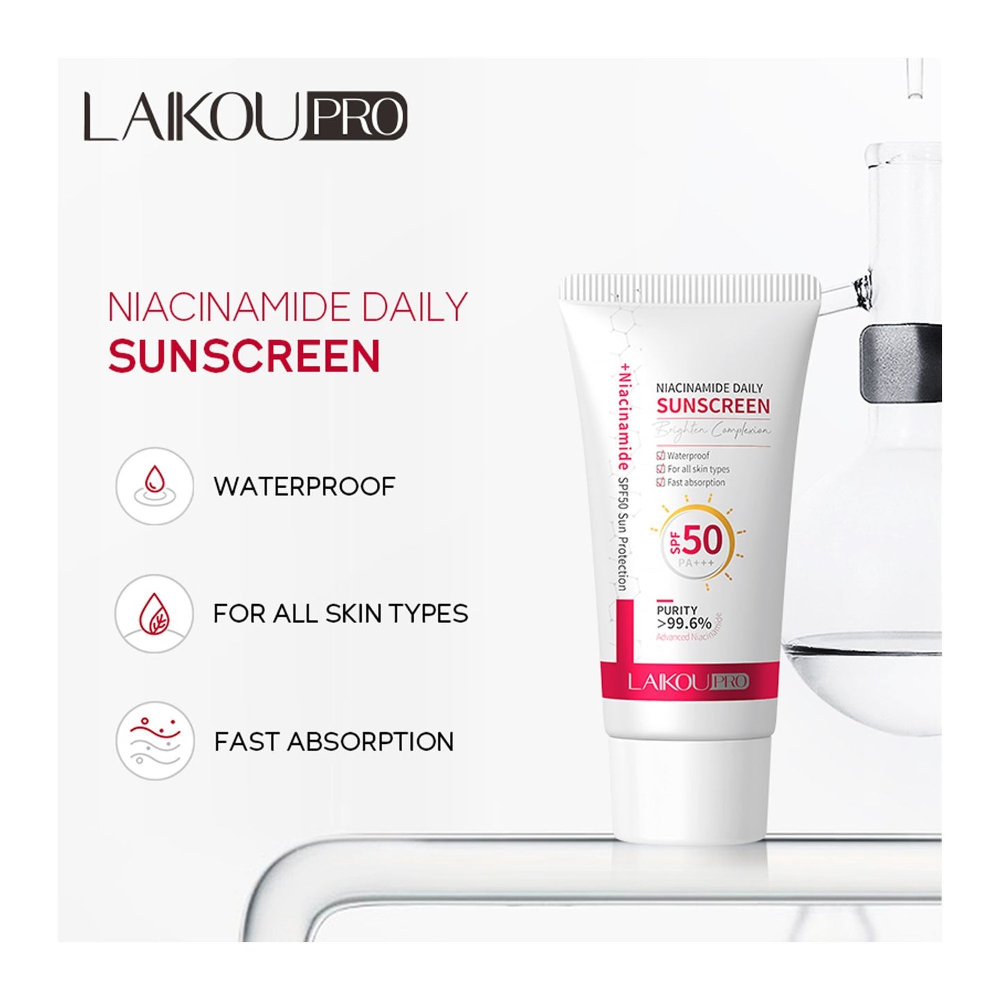 Laikou Pro Niacinamide Daily Sunscreen  Waterproof  SPF50 PA+++ For All Types Of Skin  50g  LK97752C