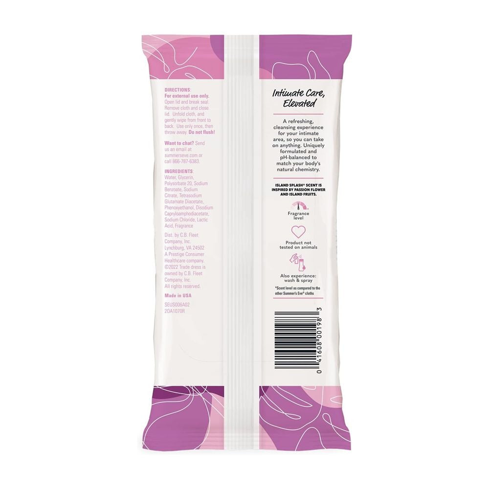 Summer's Eve Island Splash 5-In-1 Feminine Wipes  Island Splash  Vaginal Wipes  For All Types Of Skin  12-Pack