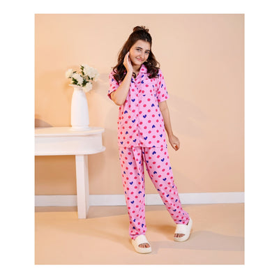 Basix Girl's Pink Polka Dots Short Sleeves Nightwear  2-Piece  GRL-176