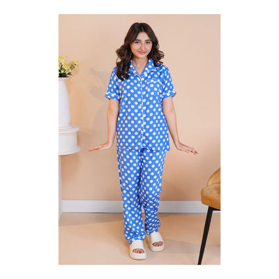 Basix Girl's Royal Blue & White Polka Dots Short Sleeves Nightwear  2-Piece  GRL-177