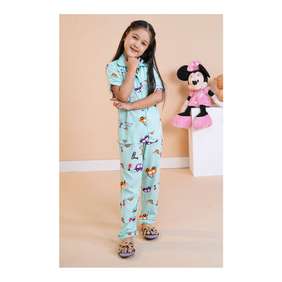 Basix Soothing Green Multi Colored Cars Short Sleeves Nightwear  2-Piece Set  GRL-179
