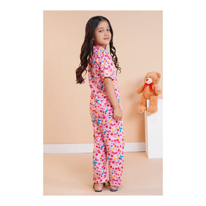 Basix Light & Dark Pink Cherries Short Sleeves Nightwear, 2-Piece Set, GRL-180