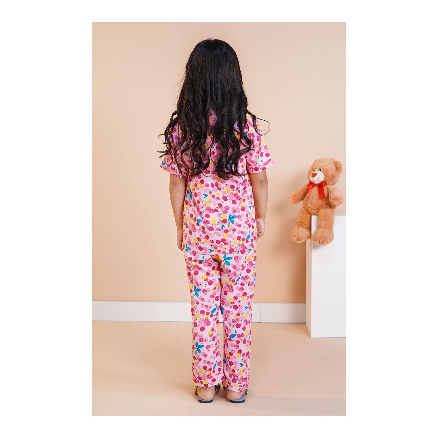Basix Light & Dark Pink Cherries Short Sleeves Nightwear, 2-Piece Set, GRL-180