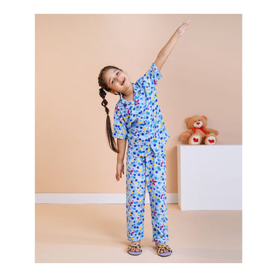 Basix Light & Dark Blue Cherries Short Sleeves Nightwear  2-Piece Set  GRL-181