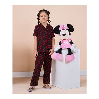 Basix Black & Red Polka Dots Short Sleeves Nightwear  2-Piece Set  GRL-182