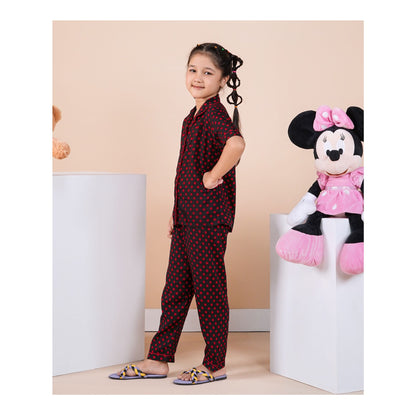 Basix Black & Red Polka Dots Short Sleeves Nightwear, 2-Piece Set, GRL-182
