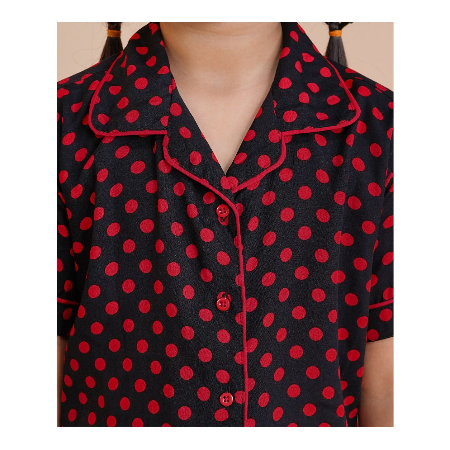 Basix Black & Red Polka Dots Short Sleeves Nightwear, 2-Piece Set, GRL-182