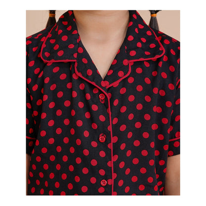 Basix Black & Red Polka Dots Short Sleeves Nightwear, 2-Piece Set, GRL-182
