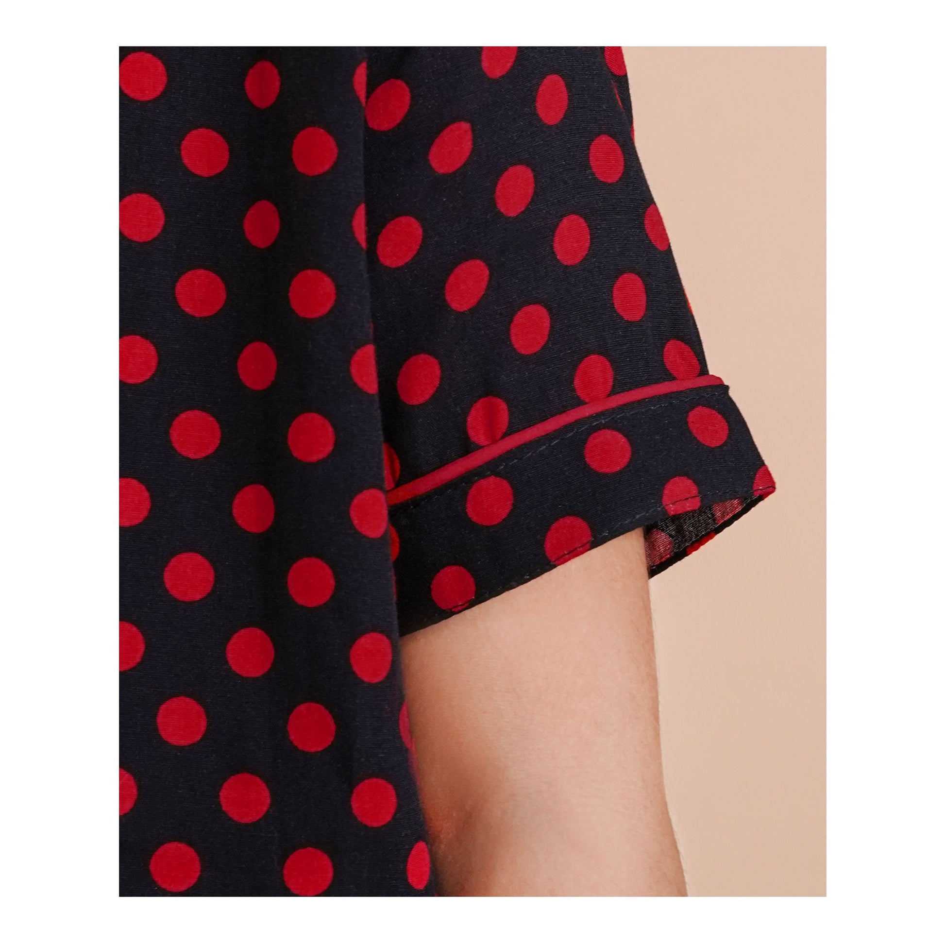 Basix Black & Red Polka Dots Short Sleeves Nightwear, 2-Piece Set, GRL-182